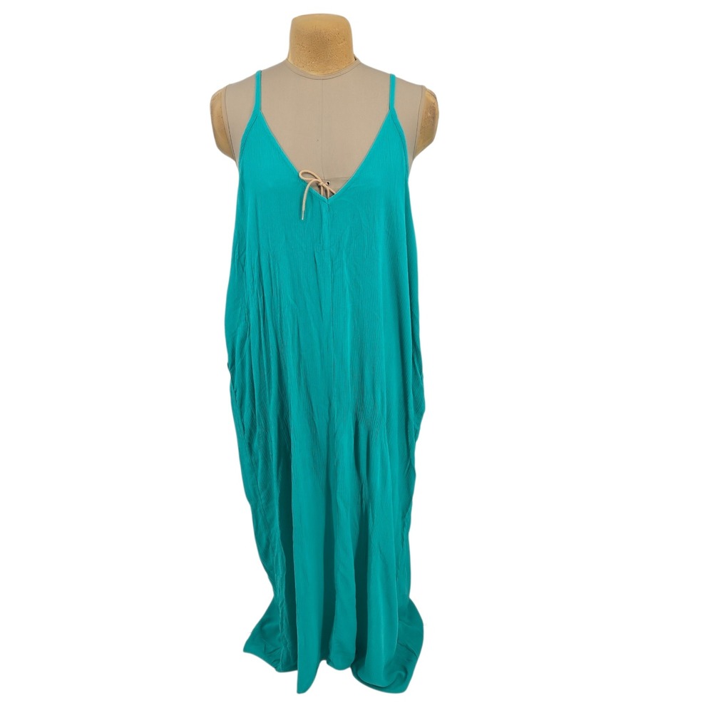 Lovestitch Maxi Dress Women 1X/2X Teal Gauze Sleeveless Boho Vacation Beach